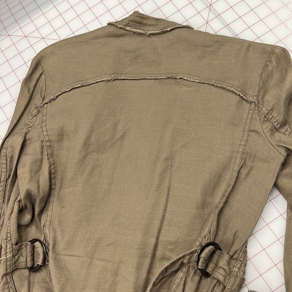 FREE PEOPLE Boho Waterfall Open Front Linen Buckle Raw Hem Distressed Jacket XS - Picture 9 of 16